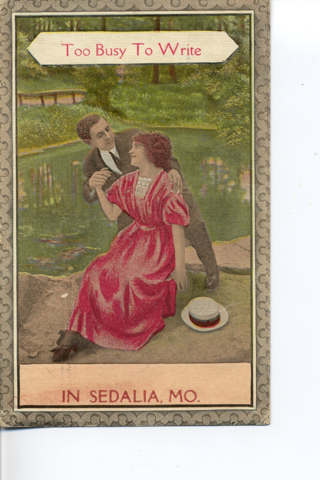 Too Busy To Write, Sedalia, Mo. Missouri Postcard. Romance, Lovers