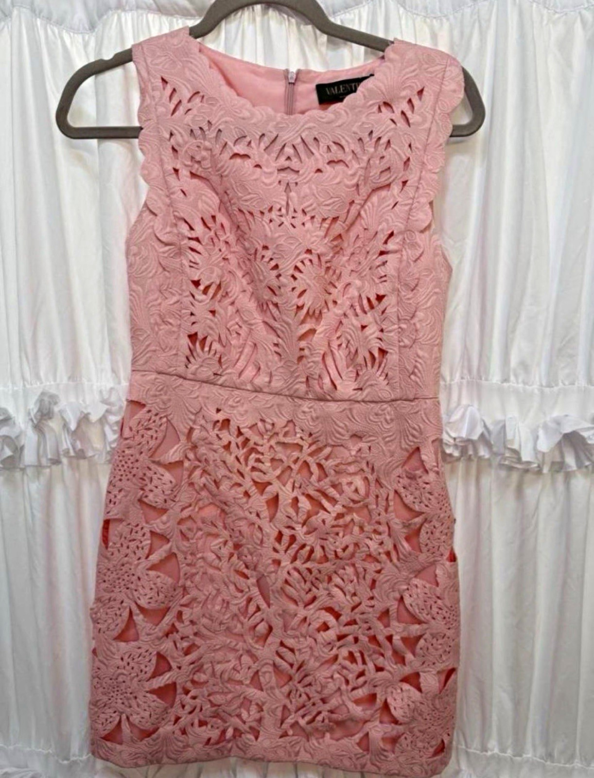 Valentino Pink Floral Jacquard Cut-Out Sheath Dress Sleeveless Scoop M
