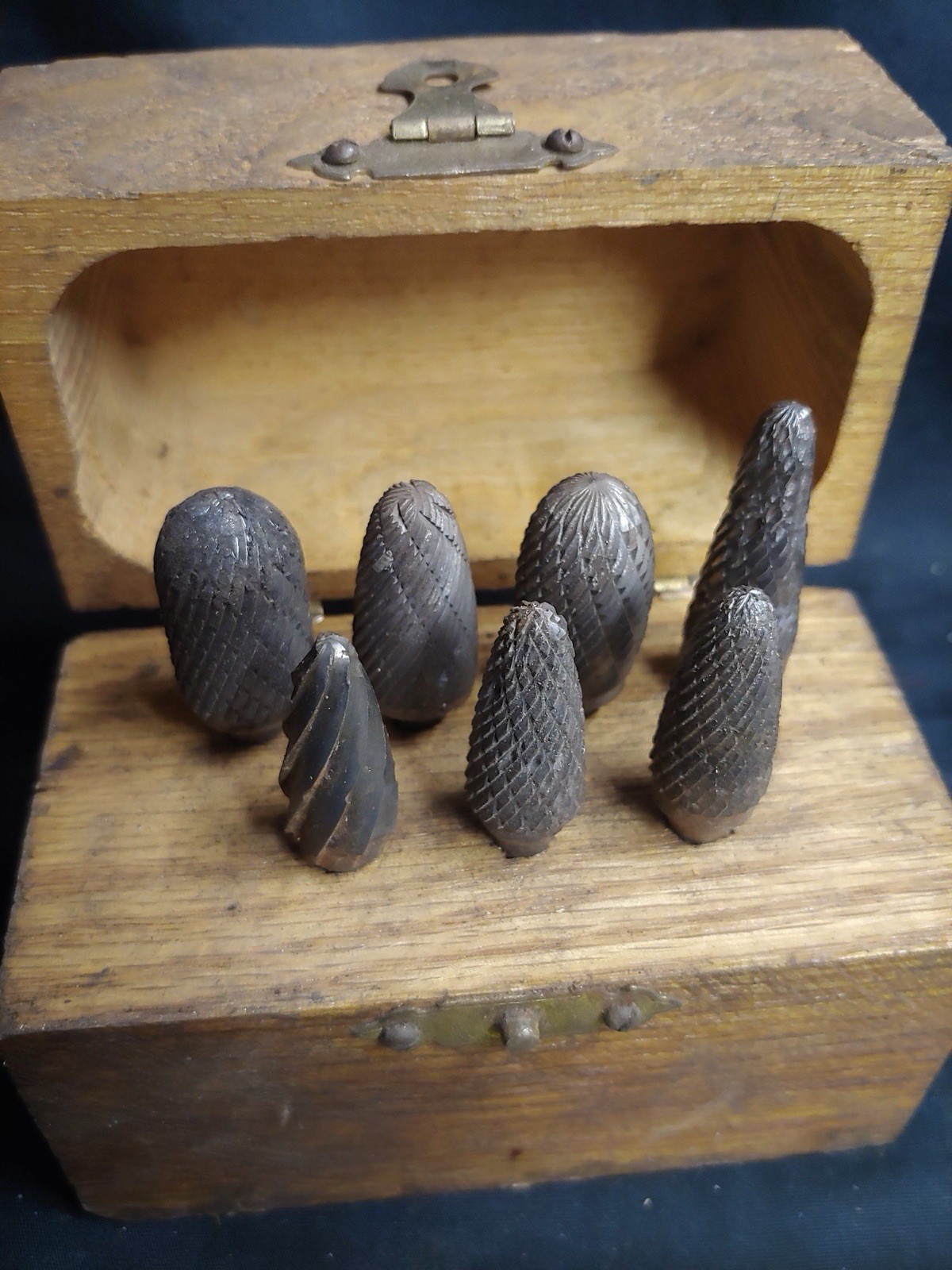 Antique Rotary Burr Bit Set Primitive Tool Set Wood Box Case Antique Rotary Burr Bit Set Primitive Tool Set Wood Box Case