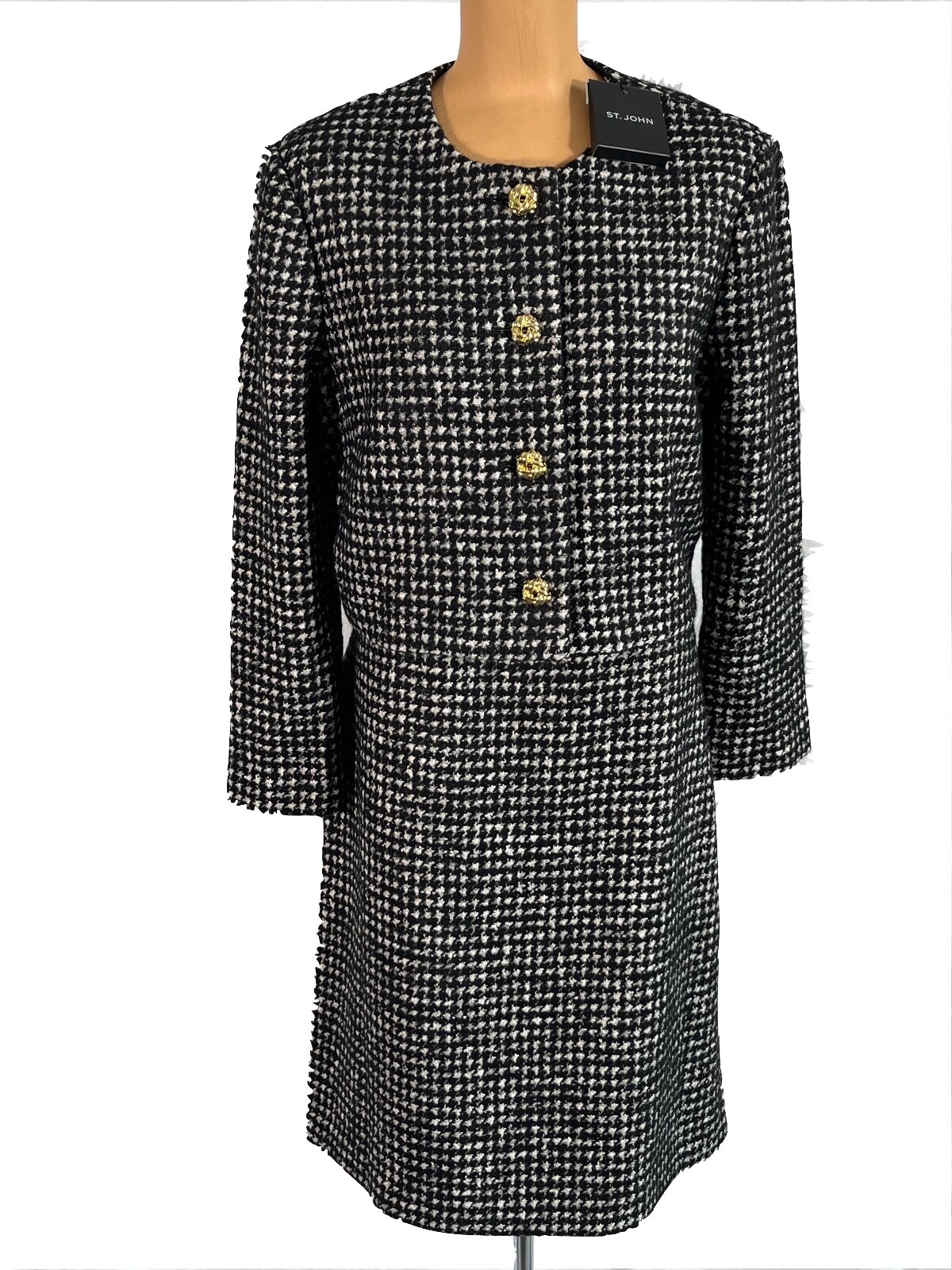 NWT ST. JOHN Knits Houndstooth Knit Jacket Blazer Skirt Suit sz 12/L $1890