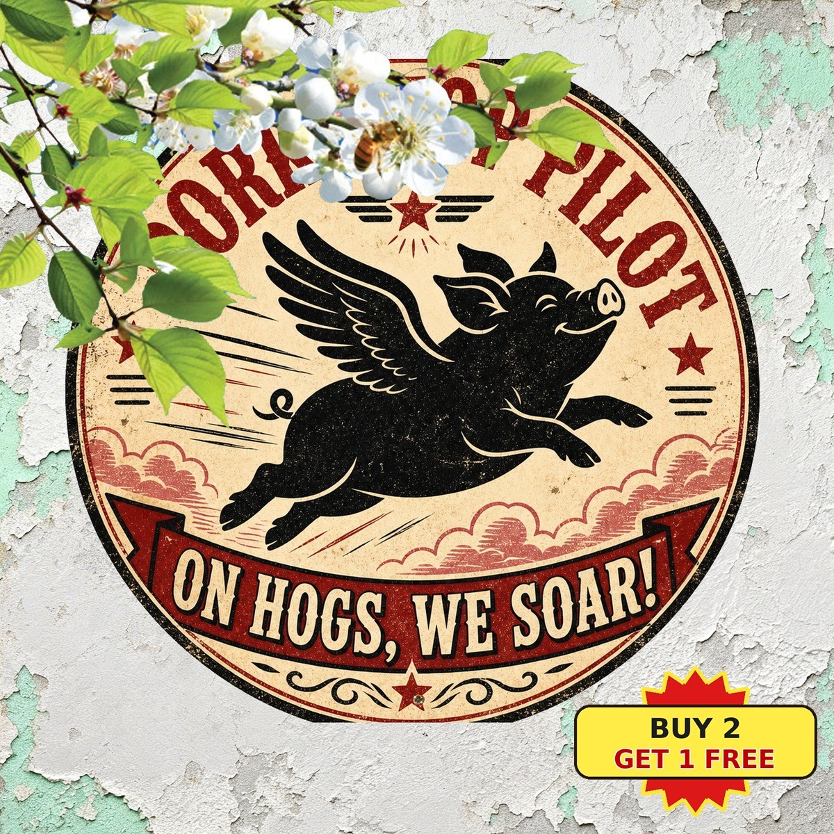 When Pigs Fly Humorous Motivation Flying Pig Winged Animal Round Metal Plaque