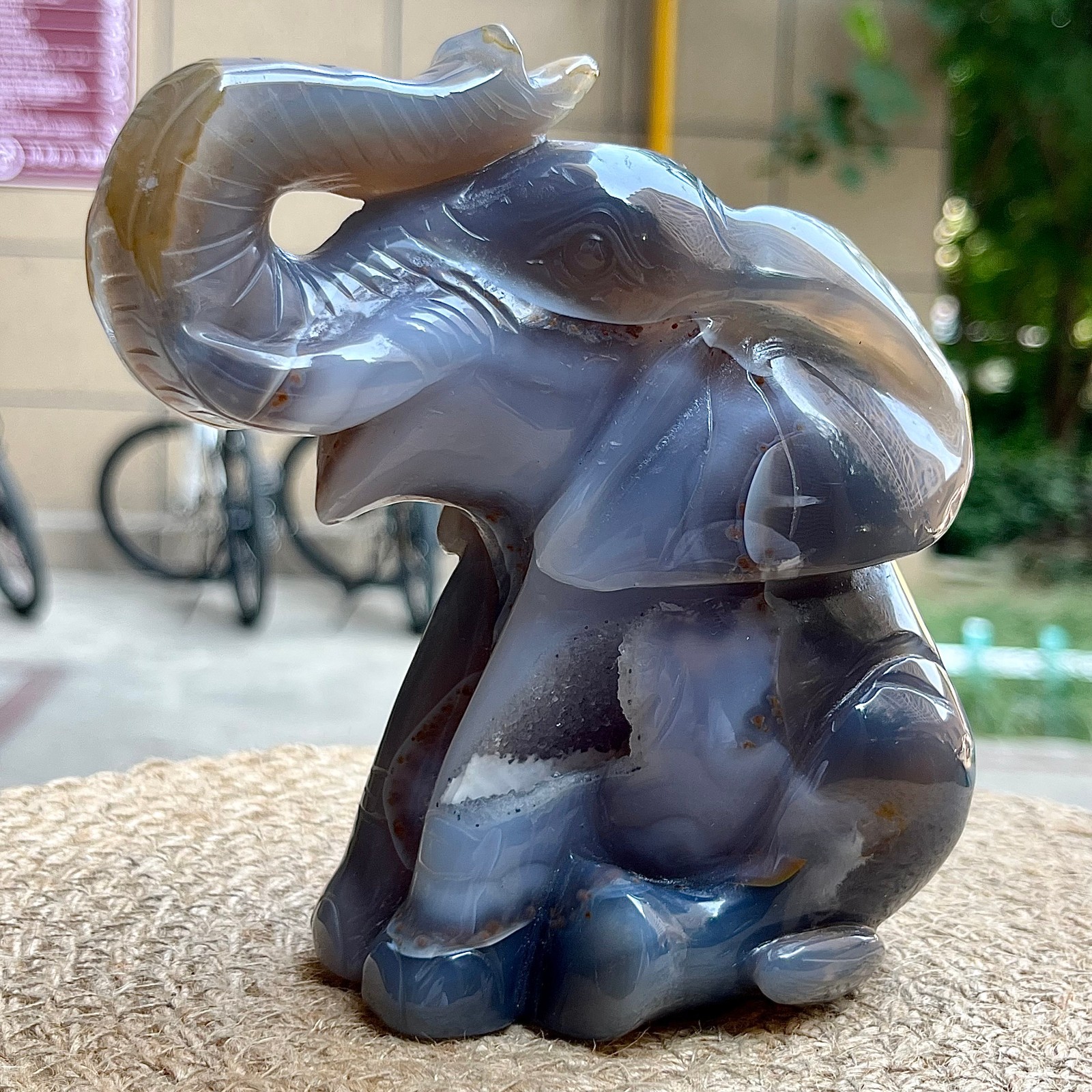 2.2 lb  Natural Stone Elephant Carving Executive Gift Crystal Agate Art