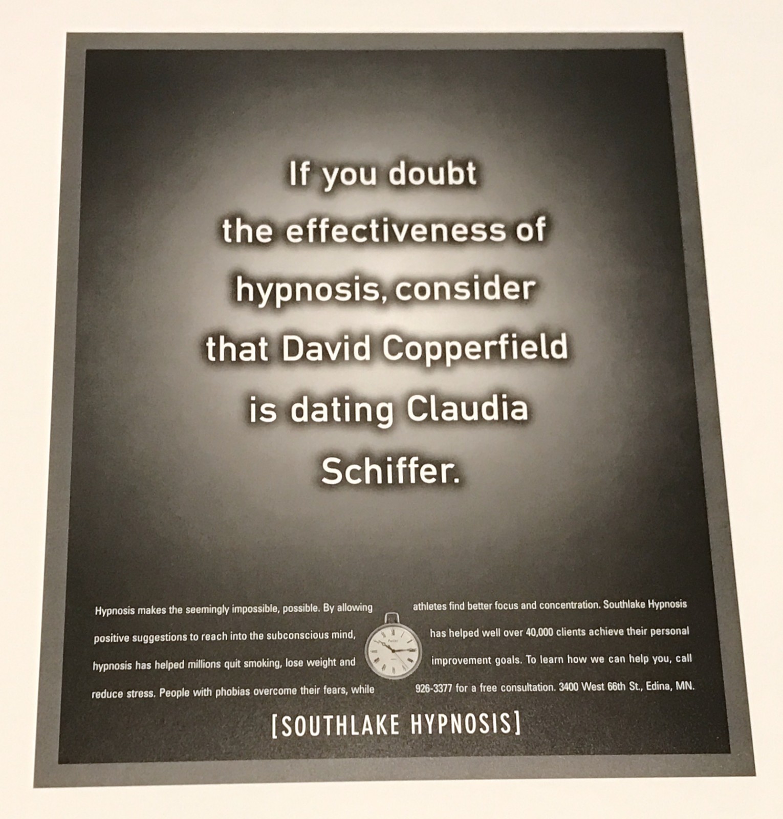 RARE Claudia Schiffer FUNNY Award Winning Ad Hypnosis David Copperfield