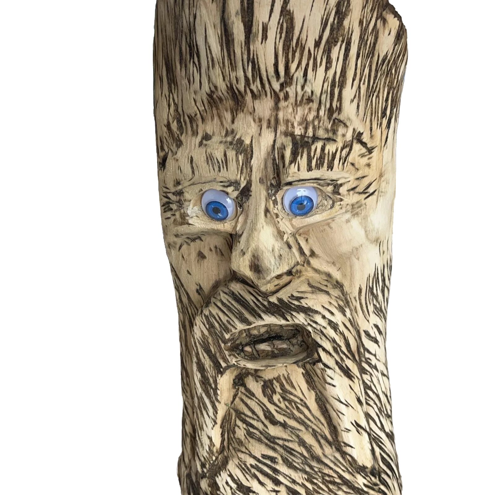 Hand carved wooden Wild Crazy Man Folk Art Statue