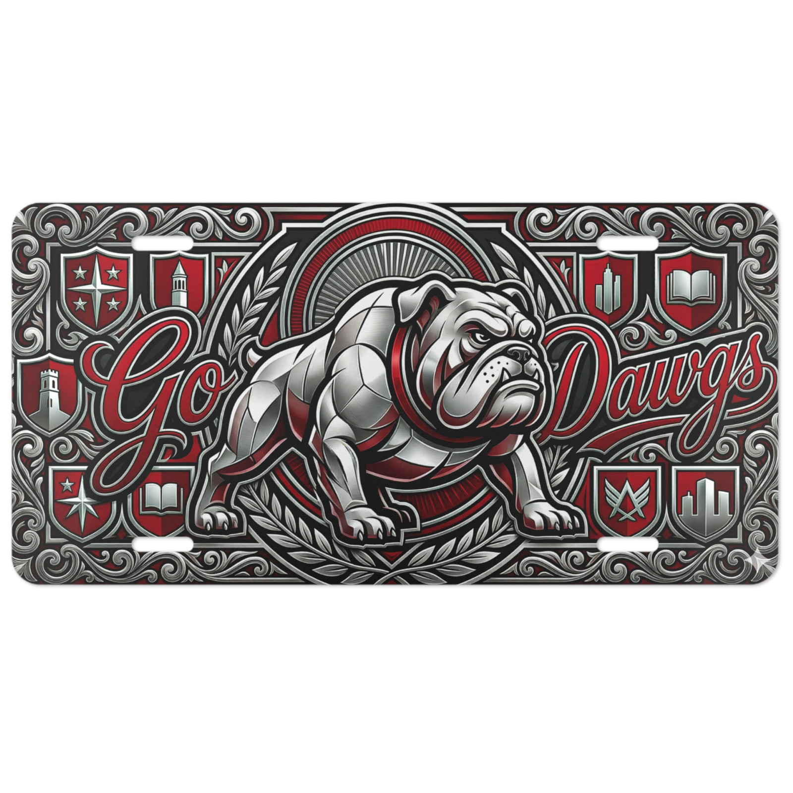 Georgia Bulldogs Go Dawgs License Plate Ornate Bulldog Mascot UGA Flat Car Tag