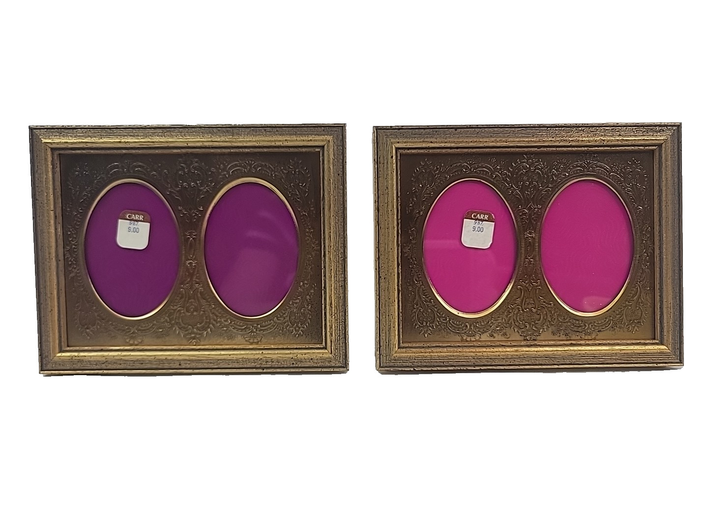 Lot of 2 Vintage Double Oval Picture Carr Frame Embossed Mat Gold Tone Small