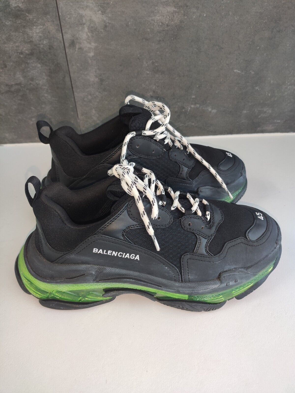 BALENCIAGA TRIPLE S 541624 Black Green Clear Sole Sneakers Size EU 45, US 12