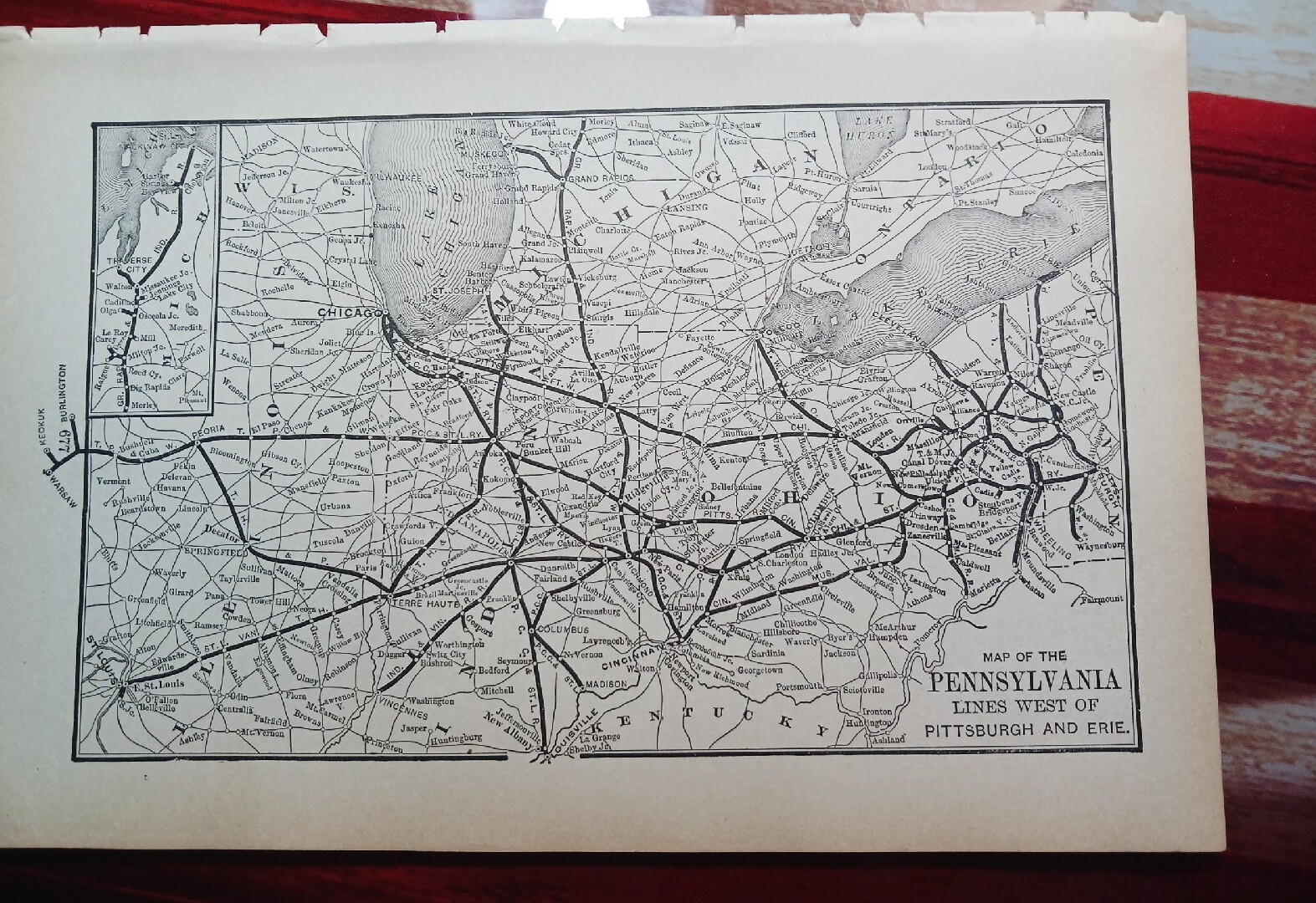 ☆1895 train map PENNSYLVANIA railroad lines west of Pittsburgh route station 