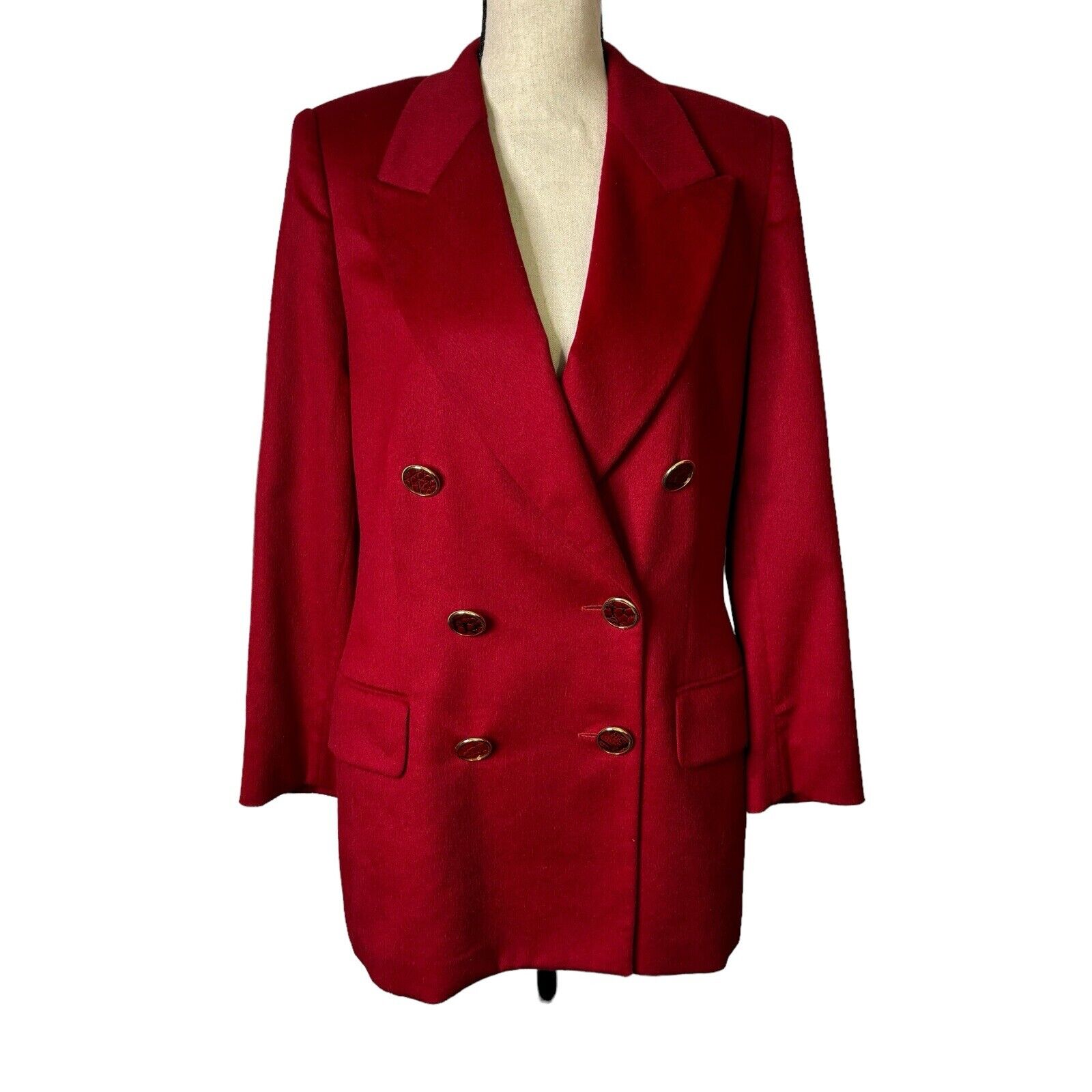 Escada Margaretha Ley Jacket Womens 40 Red Wool Double Breasted Vintage