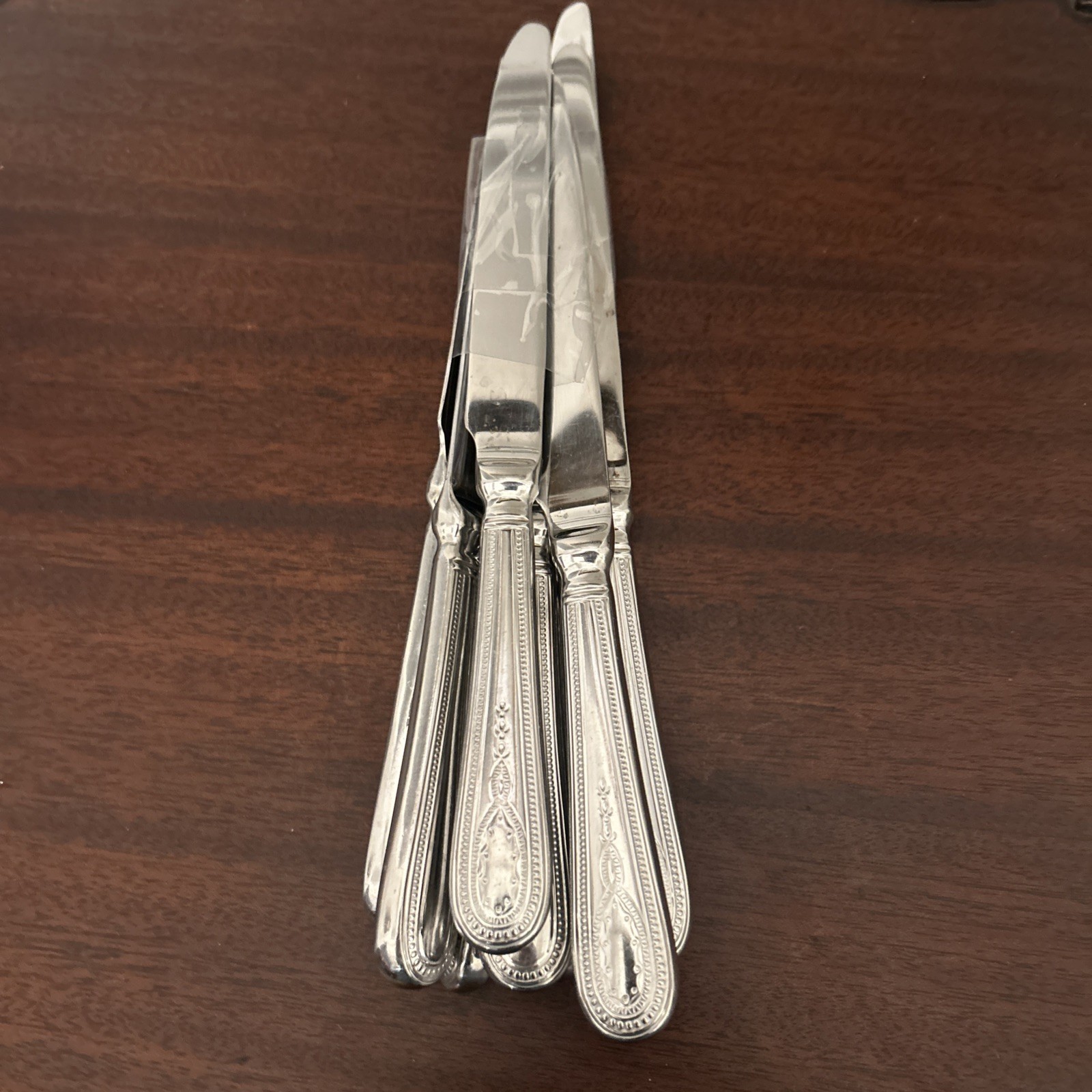Set If 9 Christofle Perles Dinner Knives With Beaded Edge Pattern