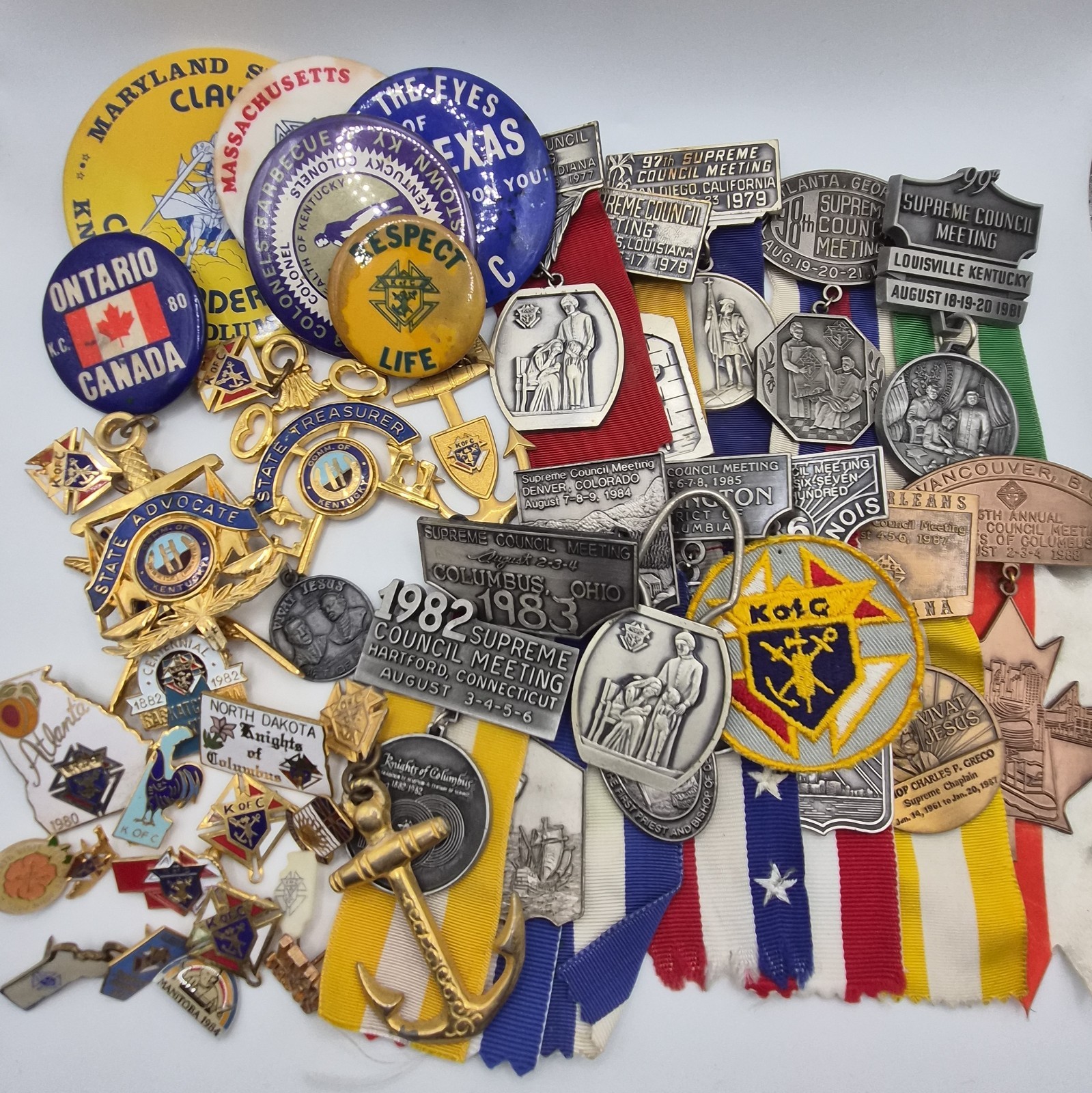 Vintage 70s 80s Knights Of Columbus Big Lot Memorabilia Pins Buttons Medals More