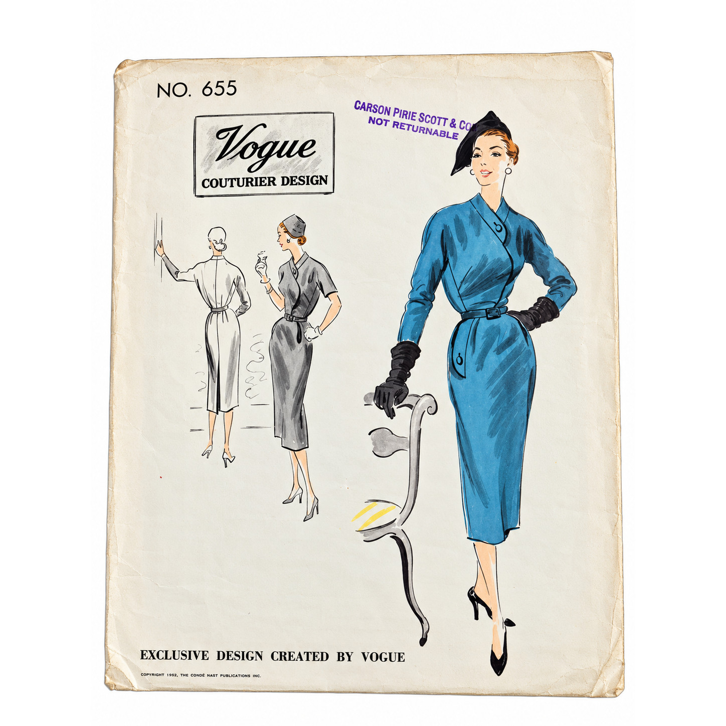 1952 Vogue Couturier 655 Dress Sewing Pattern Sz 16 Bust 34 Rare Complete