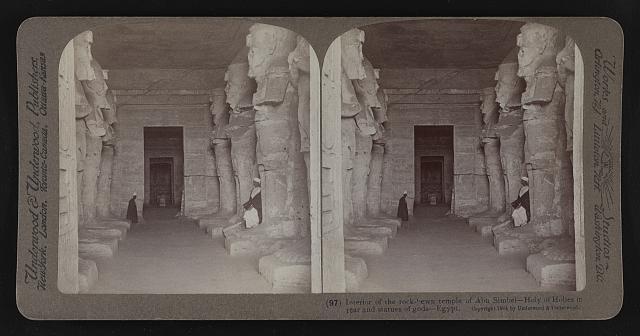 Interior rock hewn temple Abu Simbel Holy Holies rear & statues go - Old Photo