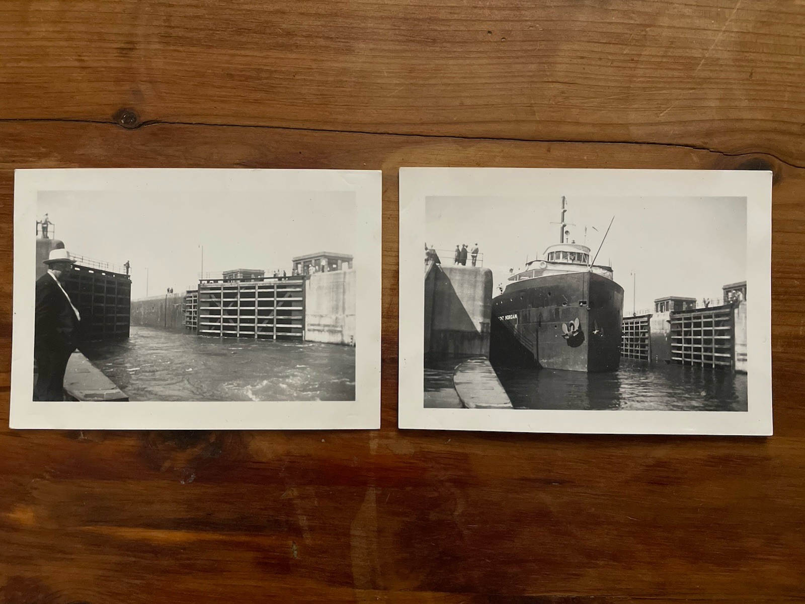 2 Vintage Photos Great Lakes Freighter SS J P Morgan Soo Locks Sault Ste Marie