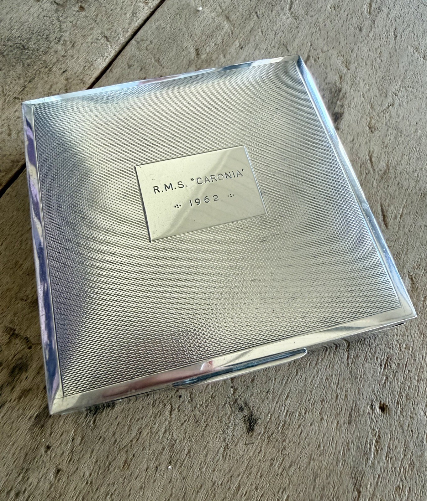 Vintage Silver Hallmarked Trinket Box 1962 RMS Caronia World Cruise (Cunard)