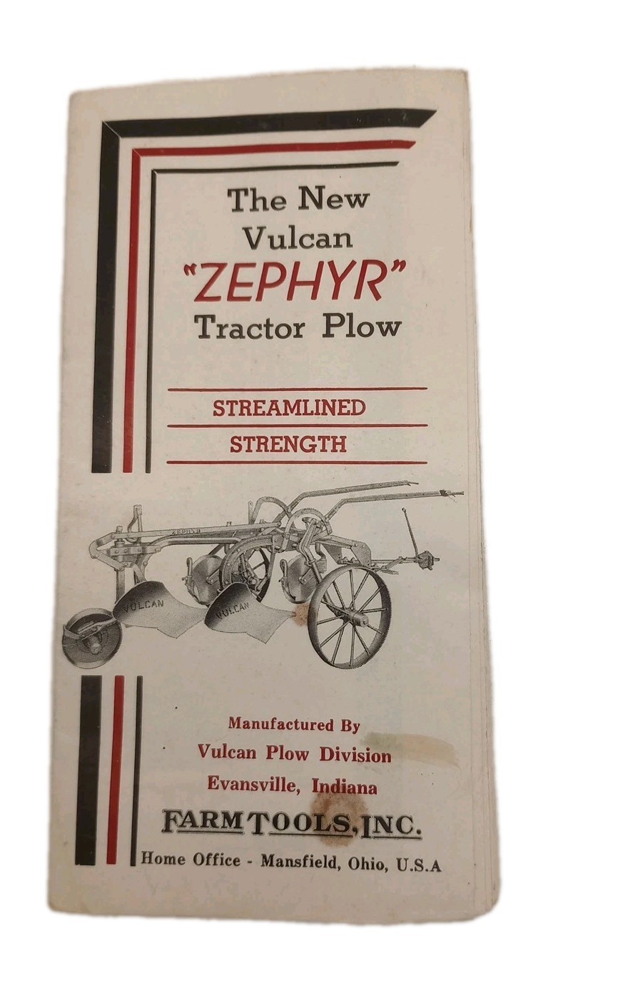 Vtg 1939 Vulcan Zephyr Tractor Plow Fold Out Color Poster  Brochure Mansfield Oh