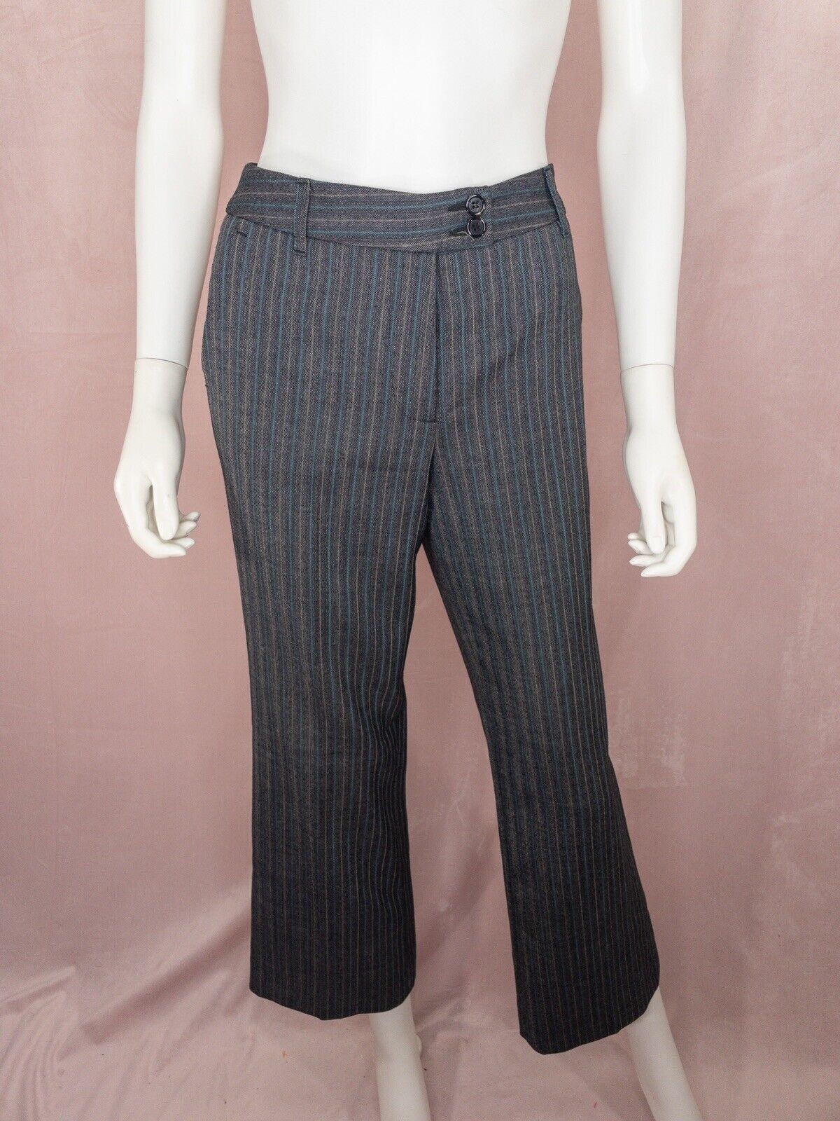 Etro Women’s Pinstriped Straight Leg Brown Wool Trouser Pants Size Italy 42 US 6