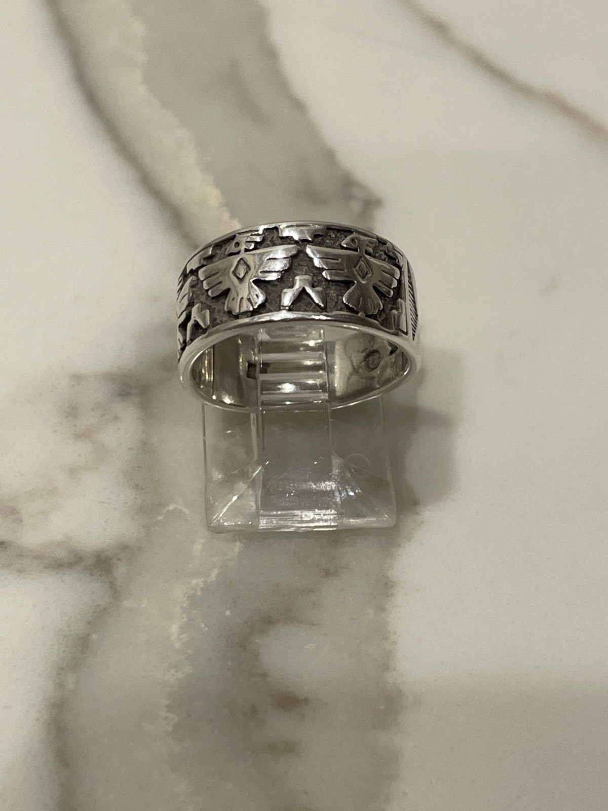 Vintage Navajo Style Eagle Sterling Silver Thunderbird Wide Band Ring Size 6.5