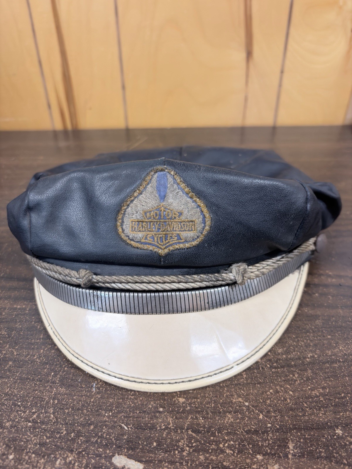 Early 1940s? Vintage Harley Davidson Motorcycle Leather Biker Cap Captains Hat