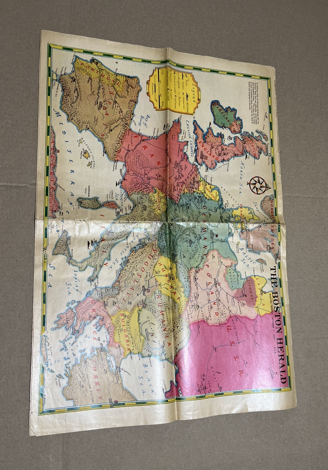 THE BOSTON HERALD - MILITARY MAP OF EUROPE October 1939 THE BOSTON HERALD - MILITARY MAP OF EUROPE October 1939
