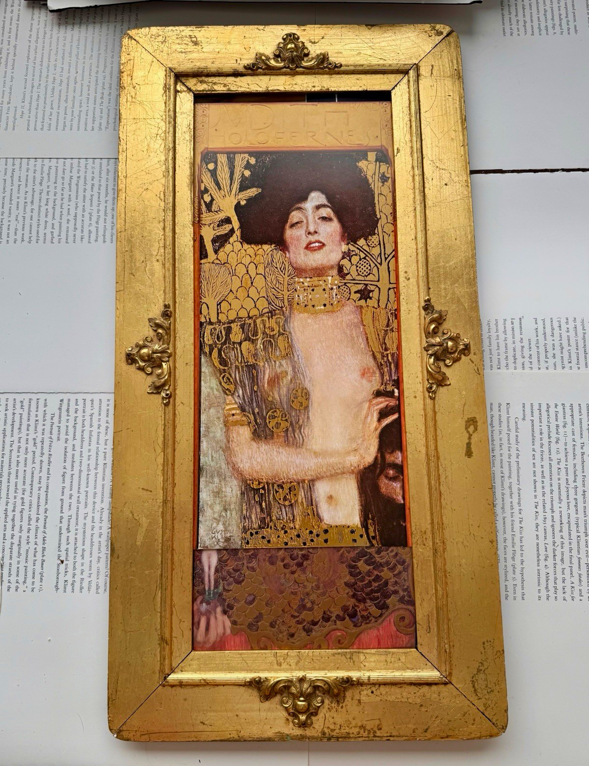 Antique ART NOUVEAU Gold Gilt Wood Picture Frame 22” w/ Print Circa 1910