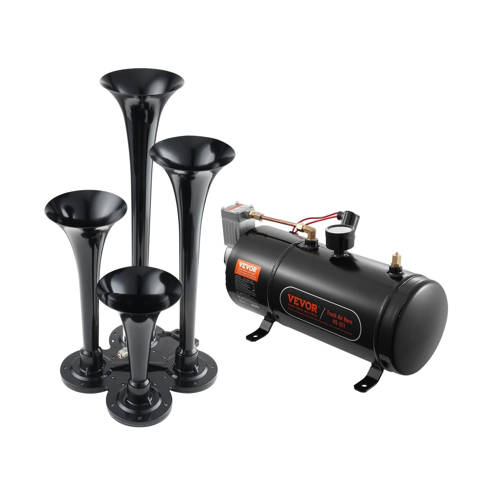 4 Trumpet Air Horn Kit, 150dB Train Horns for Pickup Trucks, Black 3 L