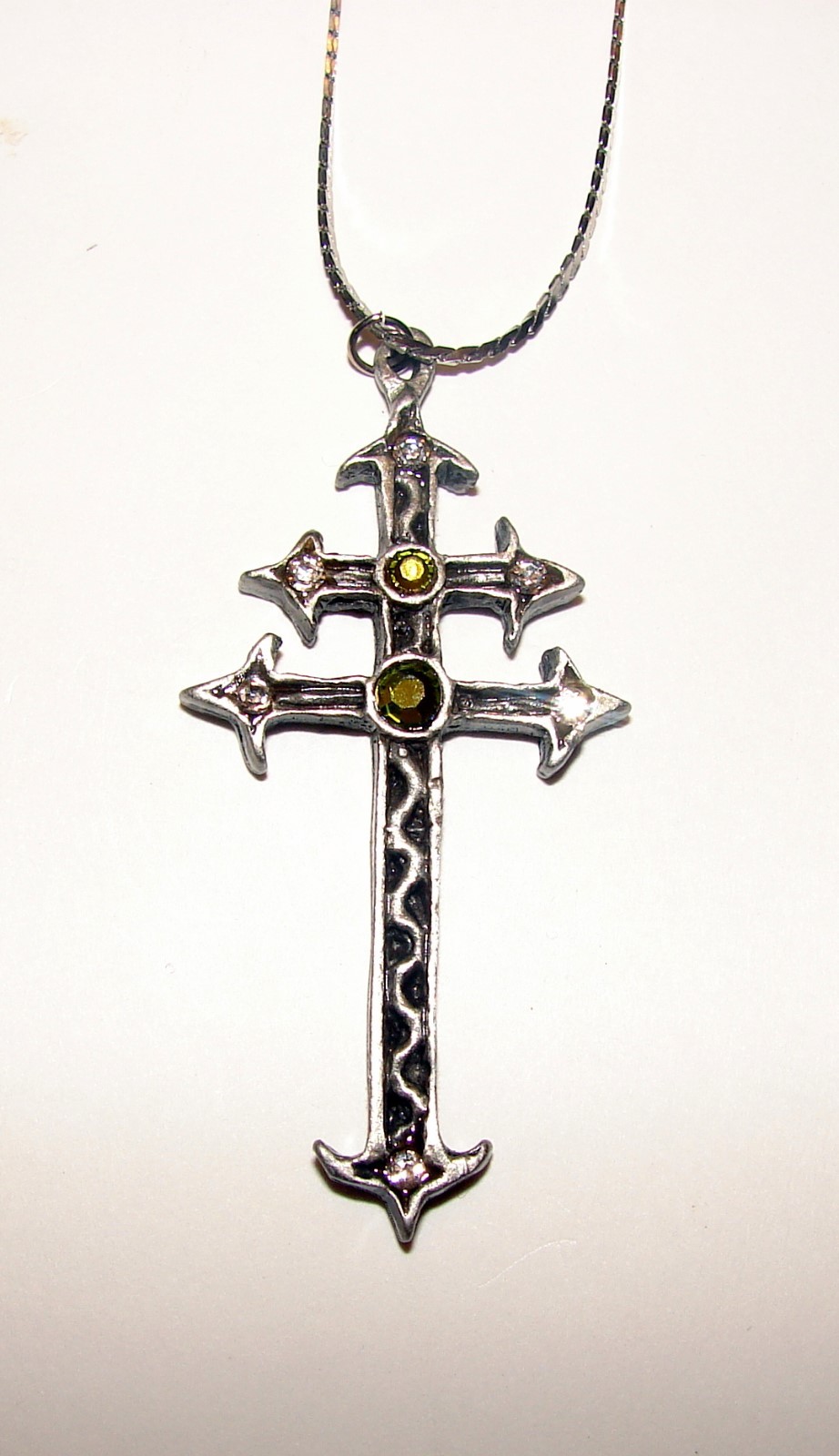 NEW PEWTER PATRIARCHAL CROSS OF LORRAINE PENDANT WITH CRYSTALS  and 24