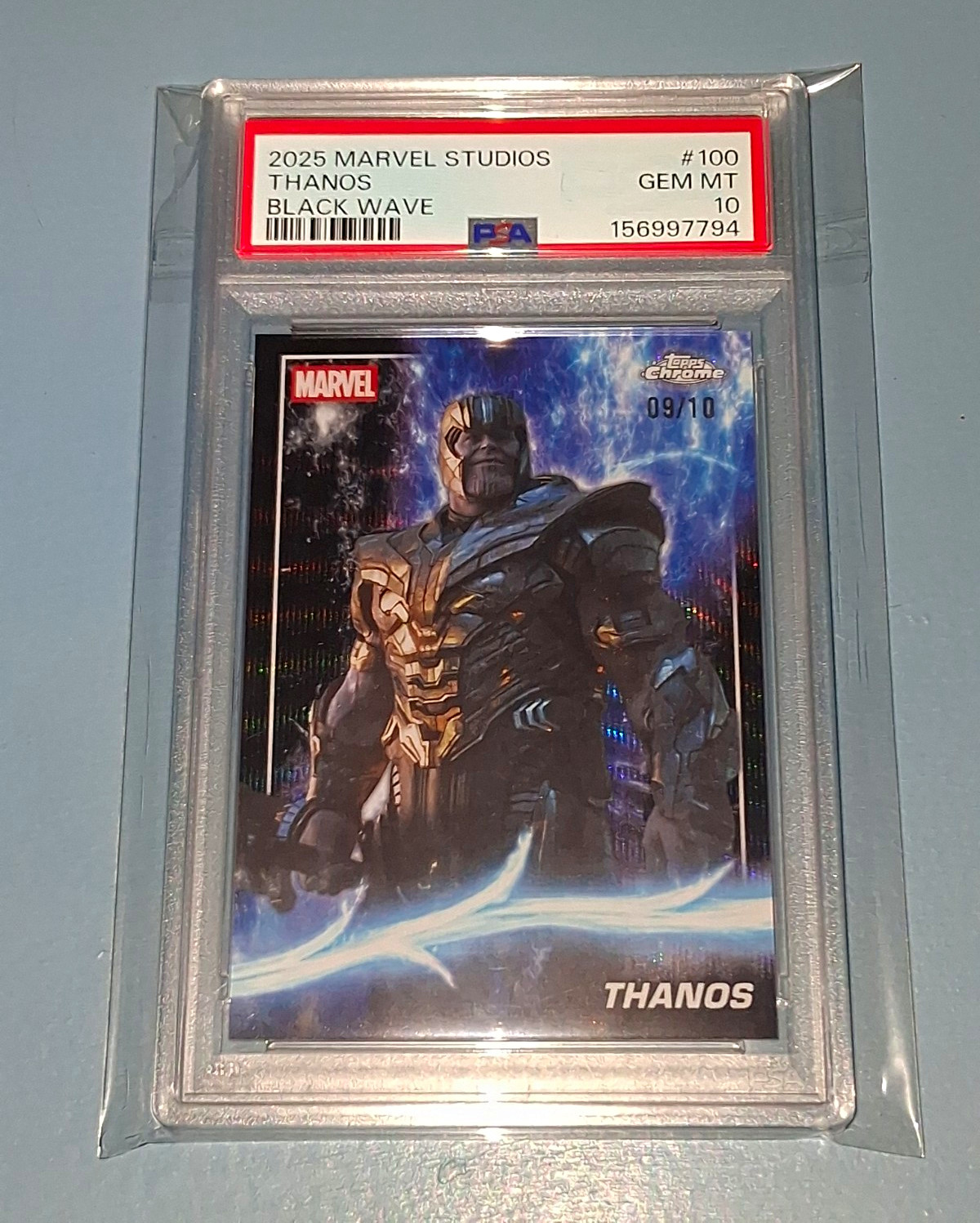 2025 Topps Chrome Marvel Studios Thanos Black Wave #100 09/10 PSA 10 POP 1