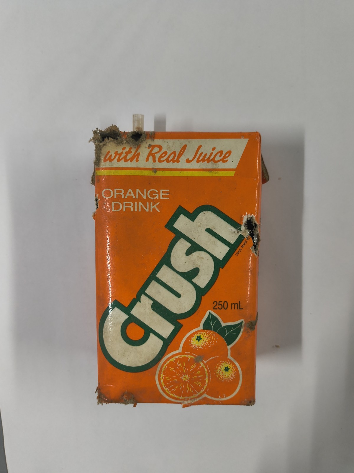 Vintage Crush Orange Drink Juice Box 250mL Canada 1980s Tetra Brik RARE
