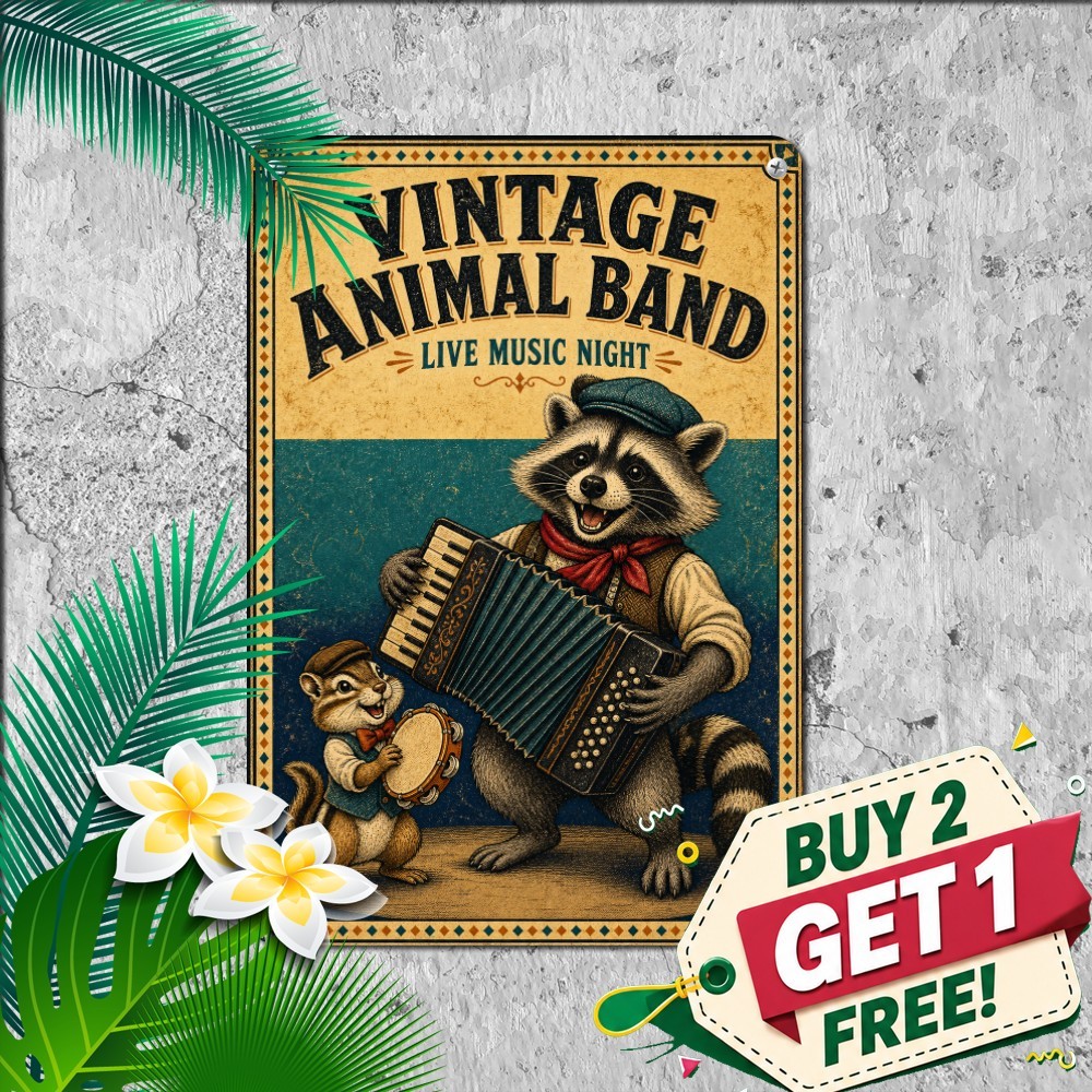Animal Musicians Band Concert Poster Sign Distressed Retro Metal Wall Plaque
