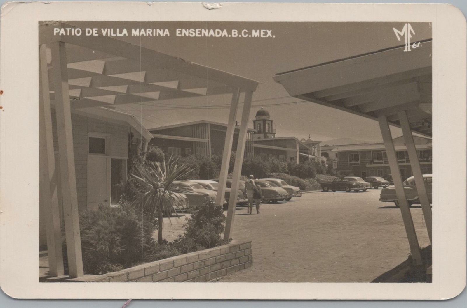 RPPC Postcard Patio de Villa Marine Ensenada BC Mexico 