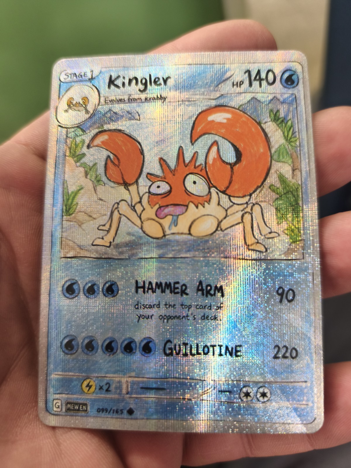 Pokemon CCG Kingler Holo Custom CCG Card In Excellent Condition Pokemon CCG Card