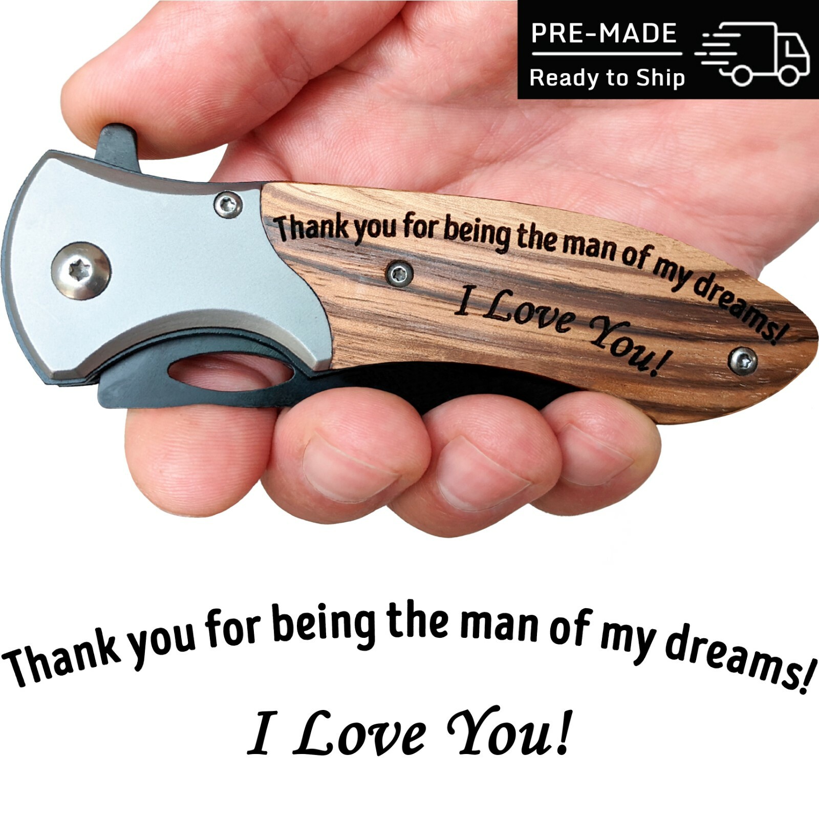 Anniversary Gift for Husband, Boyfriend, Him, Men, Engraved Pocket Knife