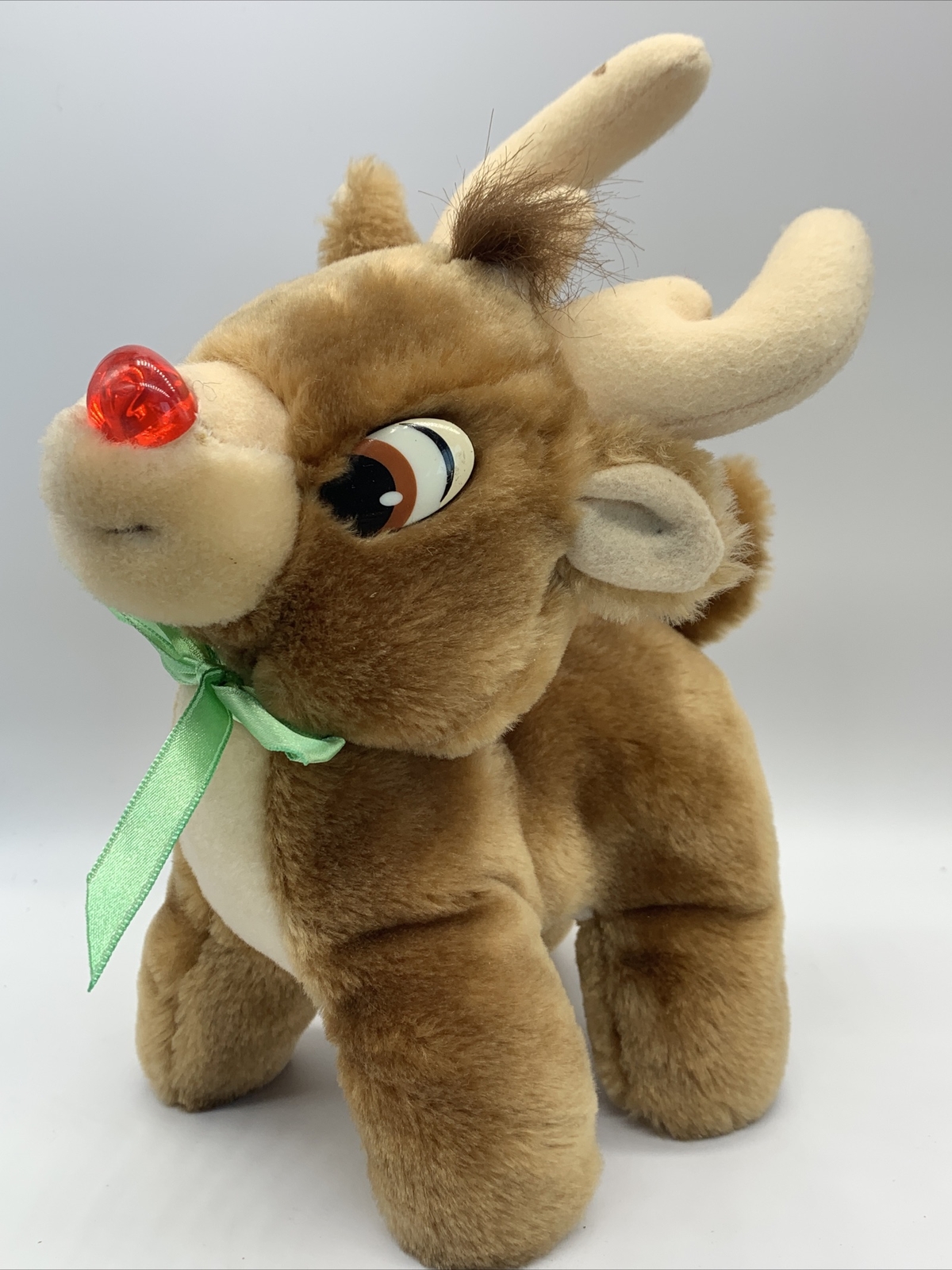 Vintage Rudolph The Red Nose Reindeer Plush w/green scarf - Applause Fast Ship