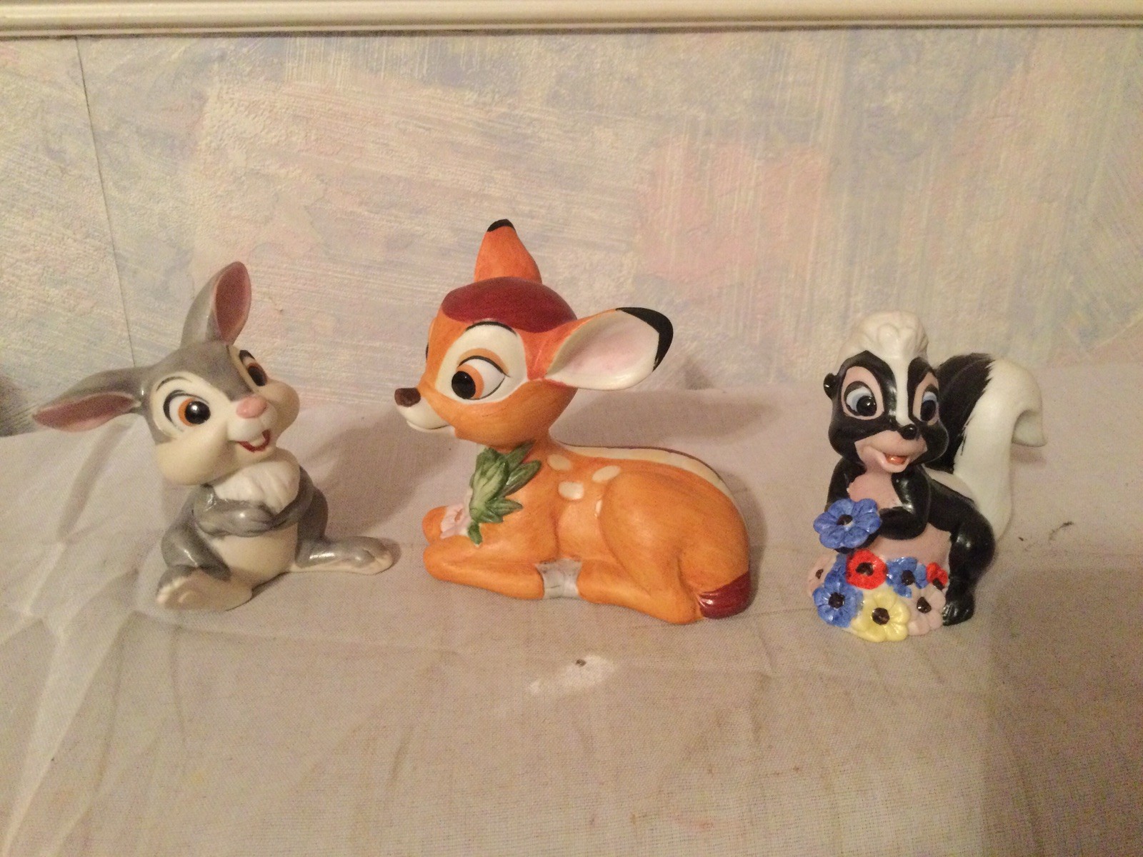 Walt Disney Productions Bambi Thumper Flower Figurines  Vintage Great Cond Japan