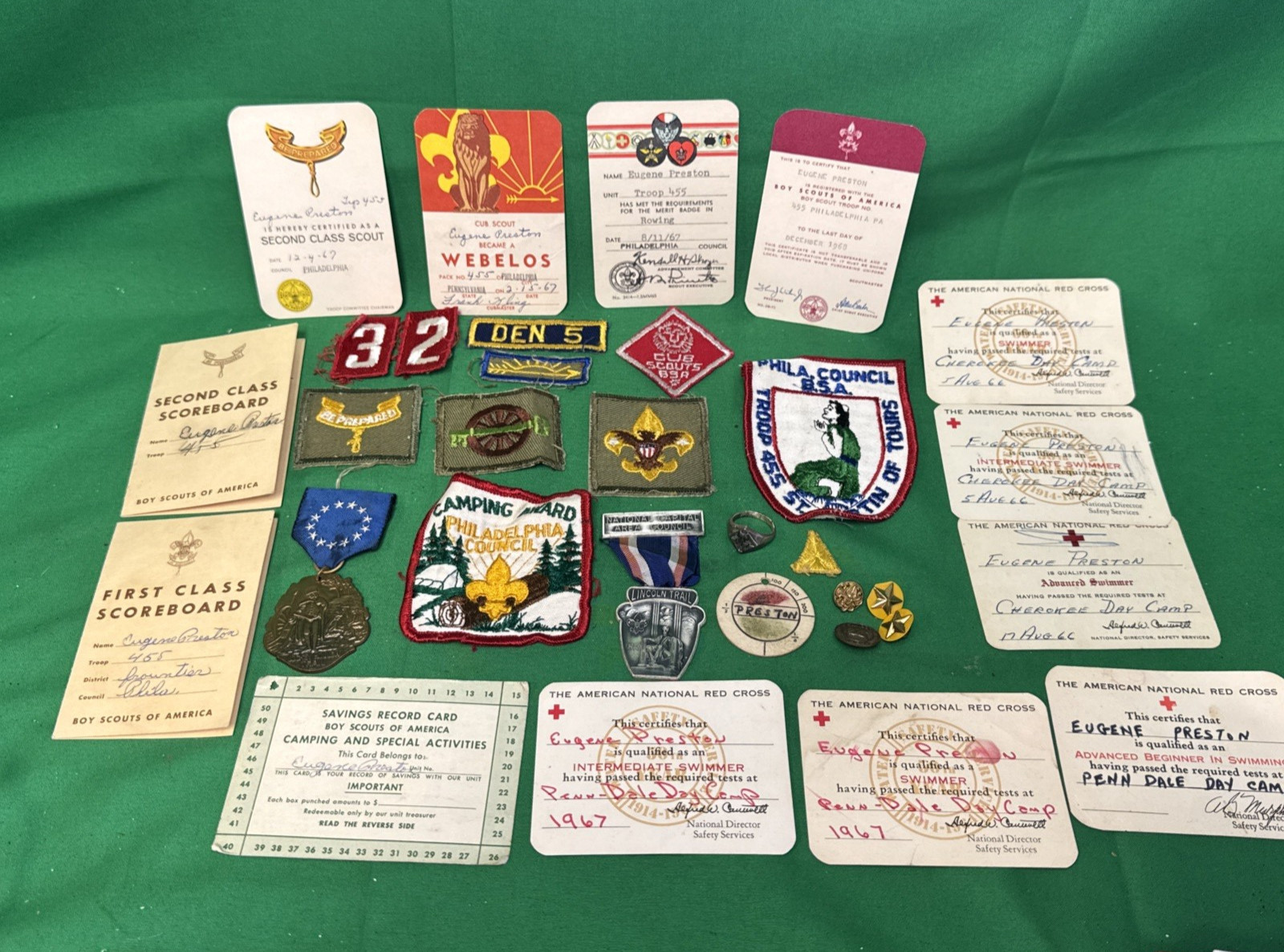 Vintage 1960s BSA Lot Eugene Preston Philly Patches Pins Sterling Silver Ring 6
