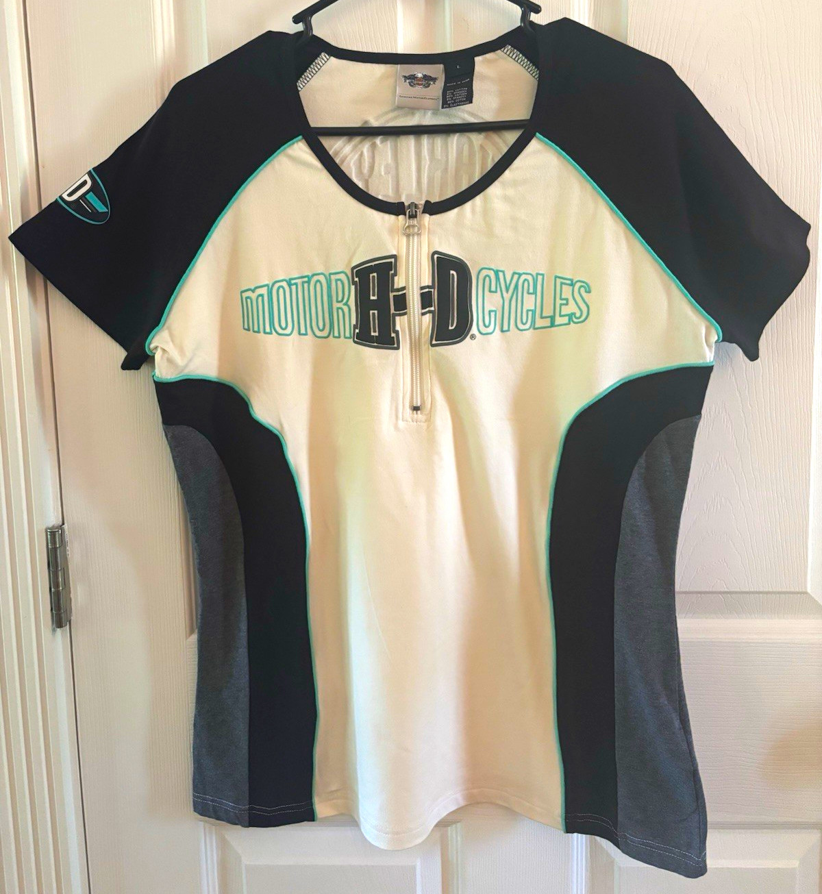 NEW Harley-Davidson MotorClothes Women’s L Short Sleeve Half Zip Zip Neck Top