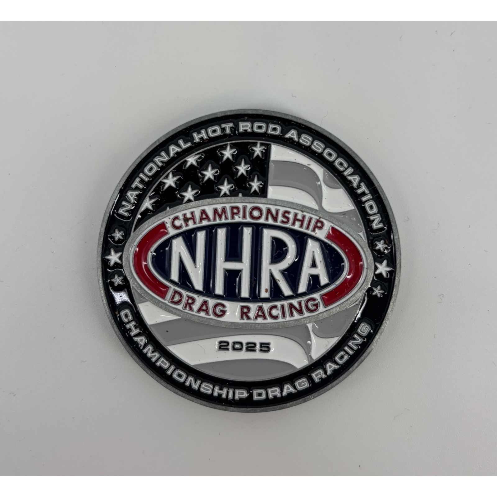 NHRA Championship Drag Racing Commemorative Coin Silver Black Red Blue White NHRA Championship Drag Racing Commemorative Coin Silver Black Red Blue White