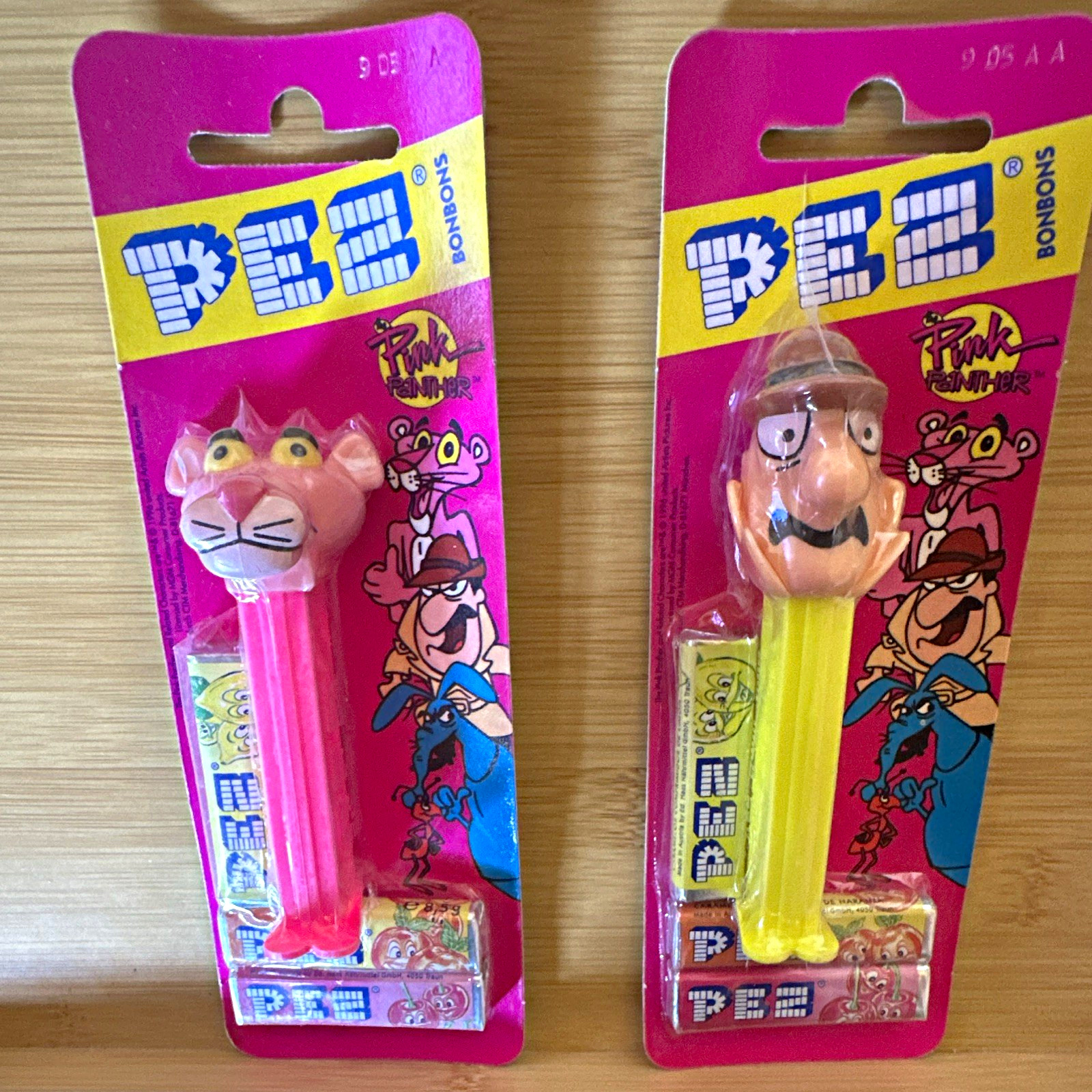 Vintage 1996 PEZ Pink Panther & Inspector Clouseau Dispensers - New On Card