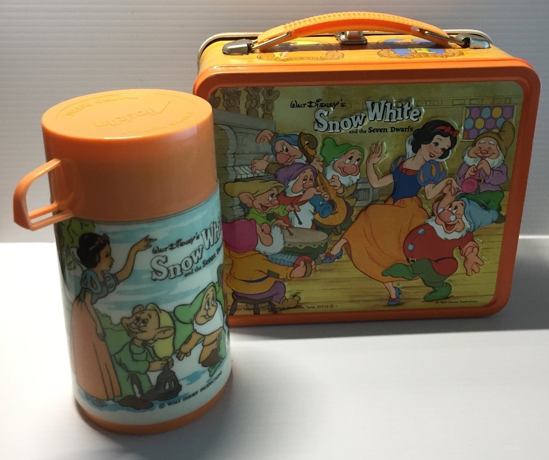 Vintage 1970s Walt Disney Snow White & Seven Dwarfs Aladdin Lunch Box & Thermos