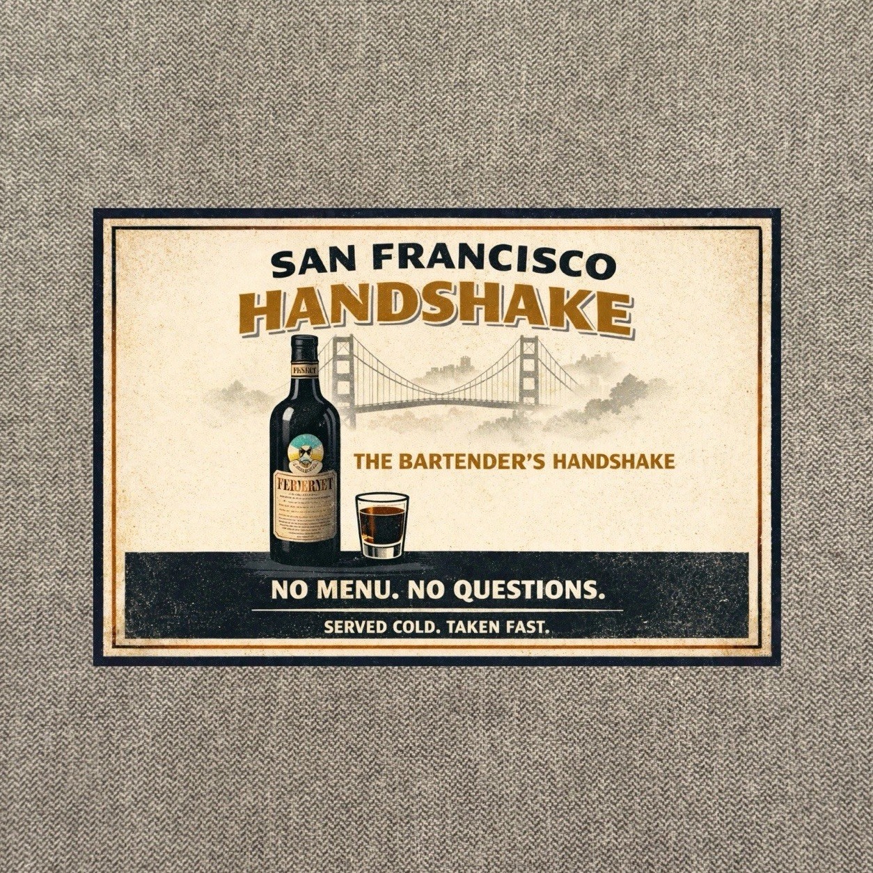The San Francisco Handshake Metal Sign 12” Bar Bartender Fernet Branca The San Francisco Handshake Metal Sign 12” Bar Bartender Fernet Branca