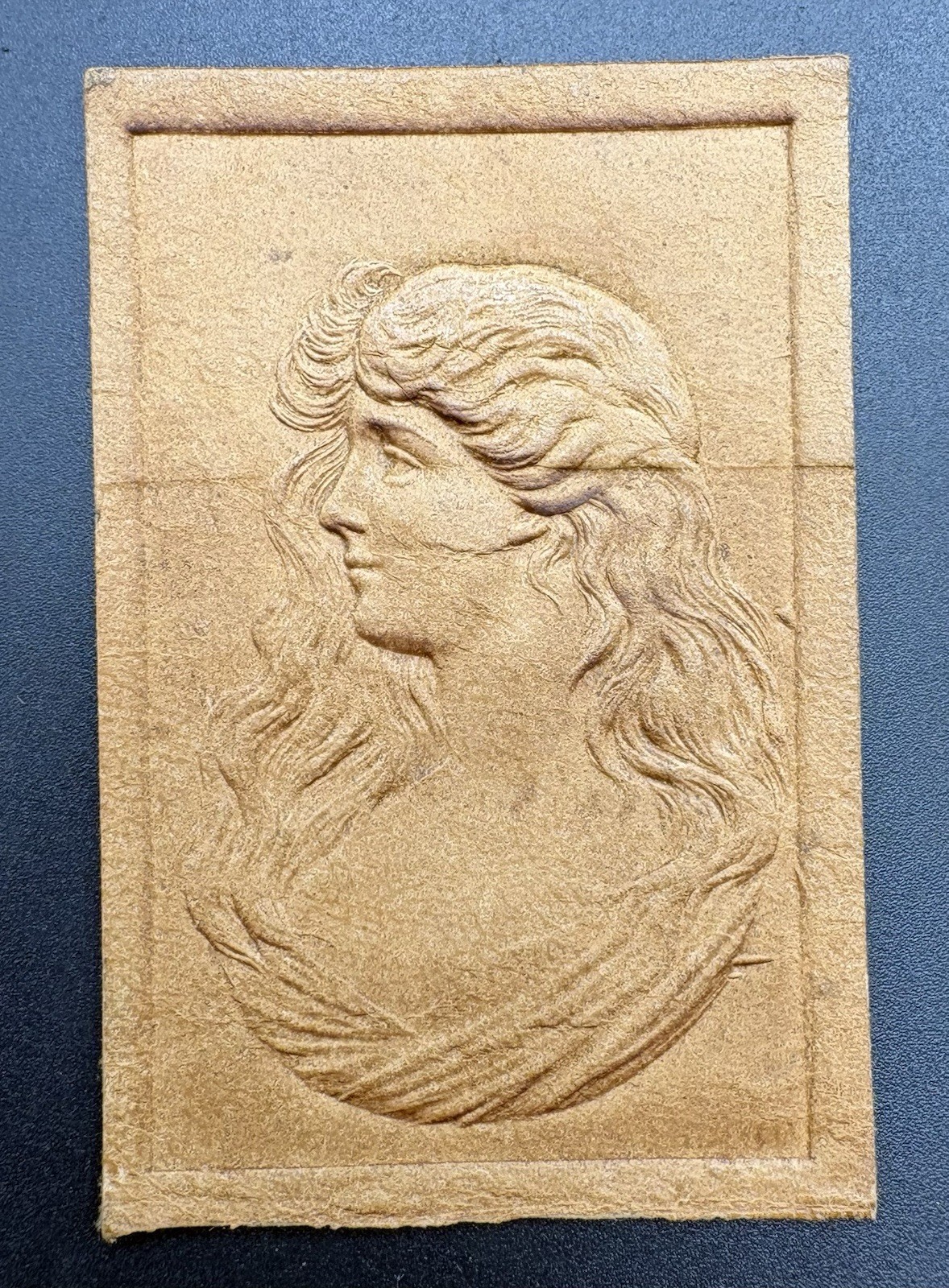 c1910 Woman Lady Portrait Tobacco Leather Antique Embossed Art Nouveau Premium