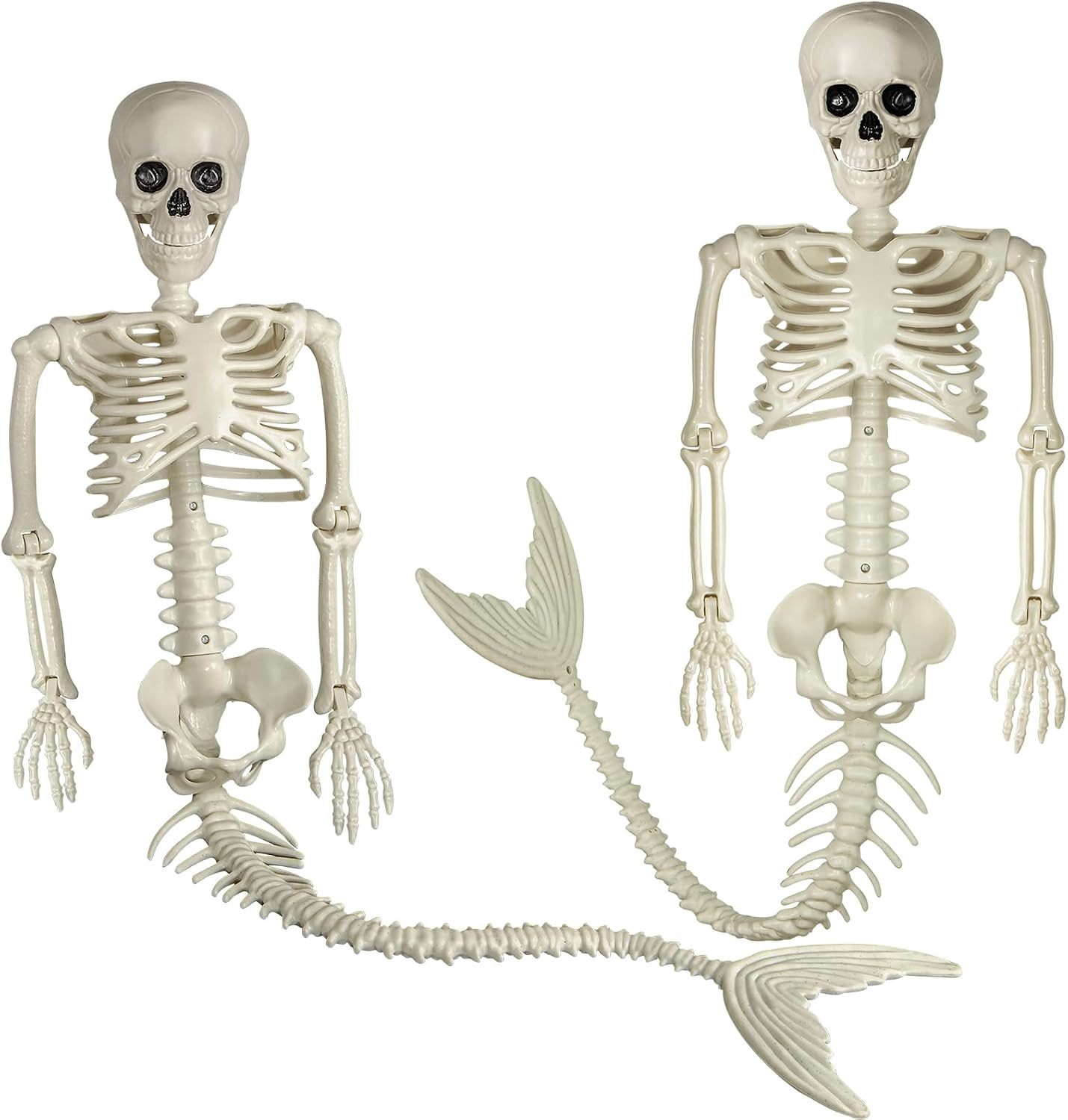 38 Inches Halloween Mermaid Skeleton, 2Pcs Skeleton Mermaid with Posable Movable