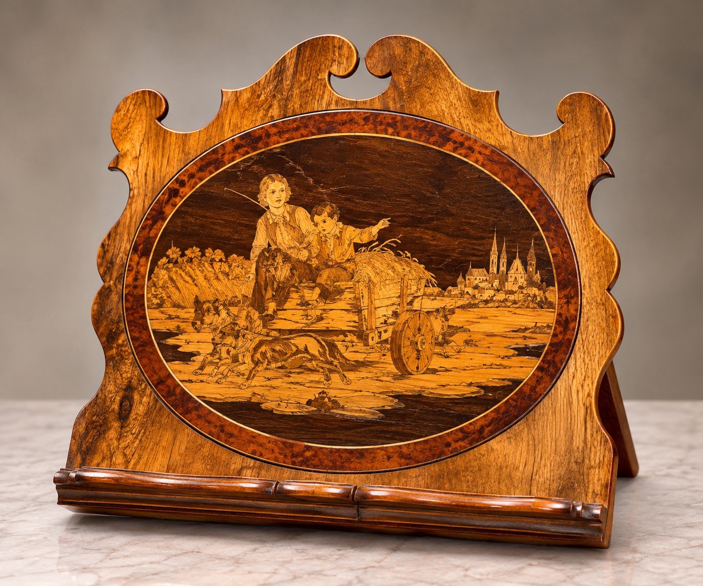 Antique 19th C Italian Sorrento Marquetry Book Stand Victorian Inlaid Wood
