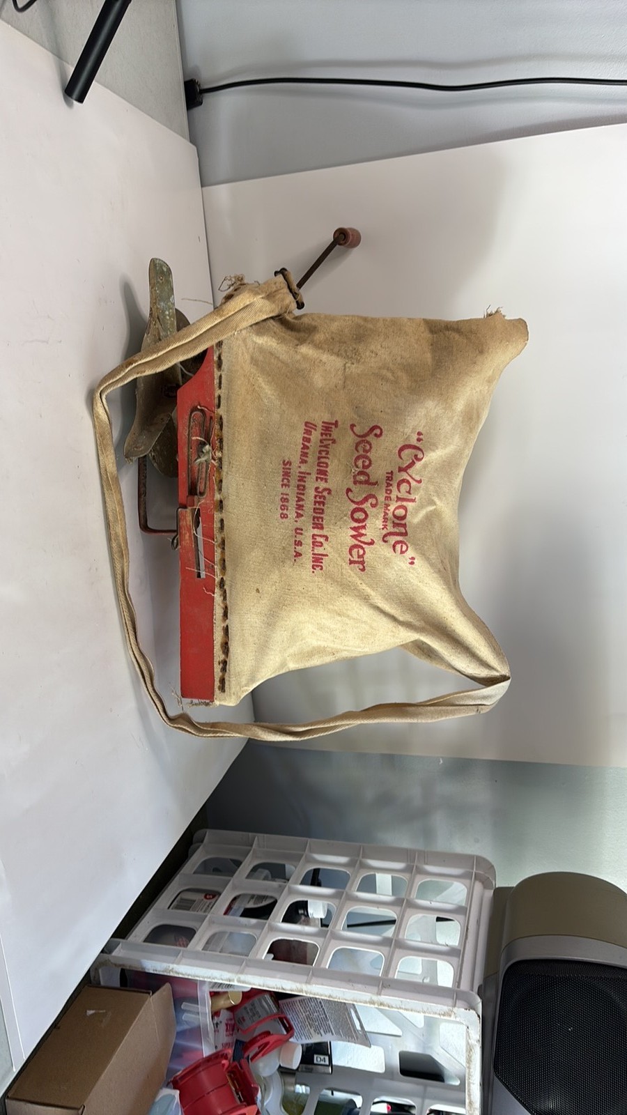 Vintage Cyclone Seed Sower Canvas Hand Crank Broadcaster