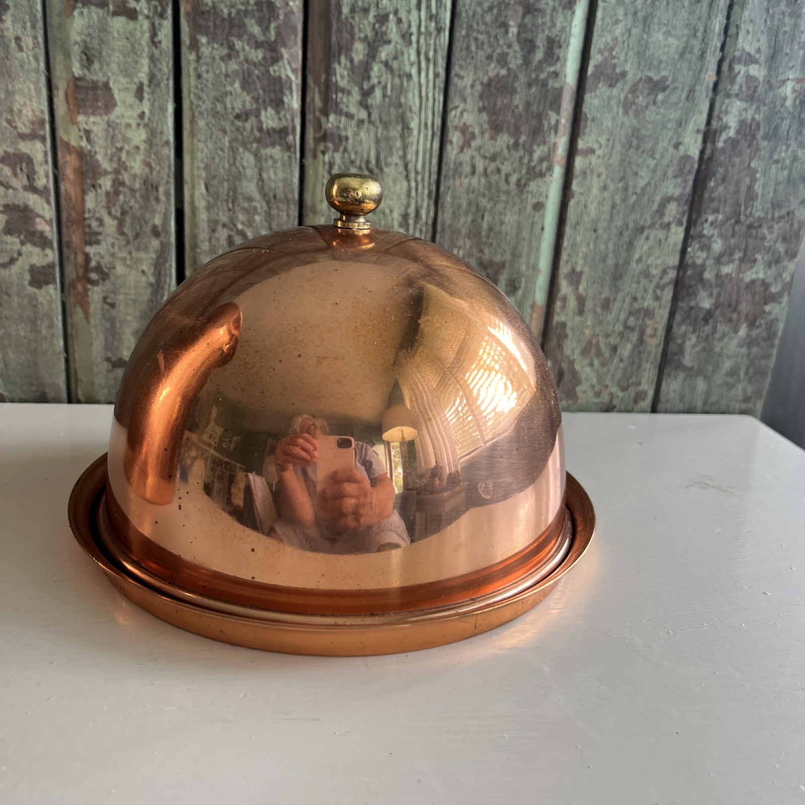 Beautiful Vintage Copper Cloche Or Butter Dish Weighted Bottom Gold Tone Knob
