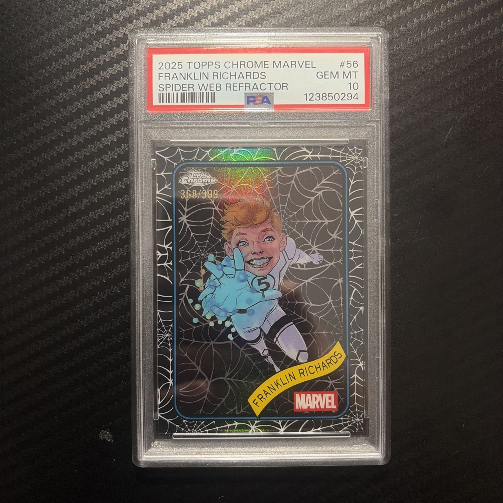 2025 TOPPS CHROME MARVEL FRANKLIN RICHARDS SPIDER WEB REFRACTOR PSA 10