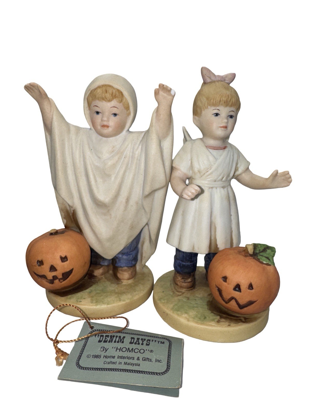 VTG 1985 HOMCO Denim Days Halloween Fun Ghost Angel Pumpkin Ghost   Figurines