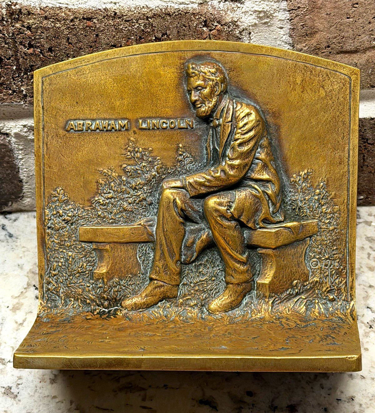 Vintage Abraham Lincoln Metal Bookends Pair Antique Bronze Finish 1916 5in