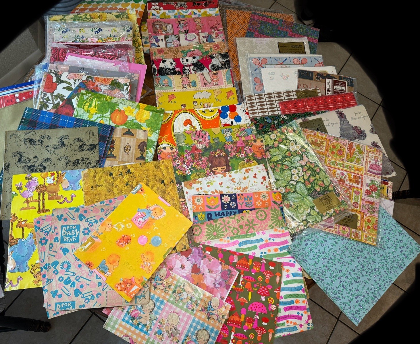 Large LOT Vintage Lot of 1960\'s-1980\'s Flat Gift Wrap Paper Lot Loose Sheets 6lb
